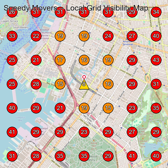 Speedy Movers GeoGrid visibility map for Moving Company in Brooklyn